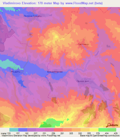 Vladimirovo,Bulgaria Elevation Map