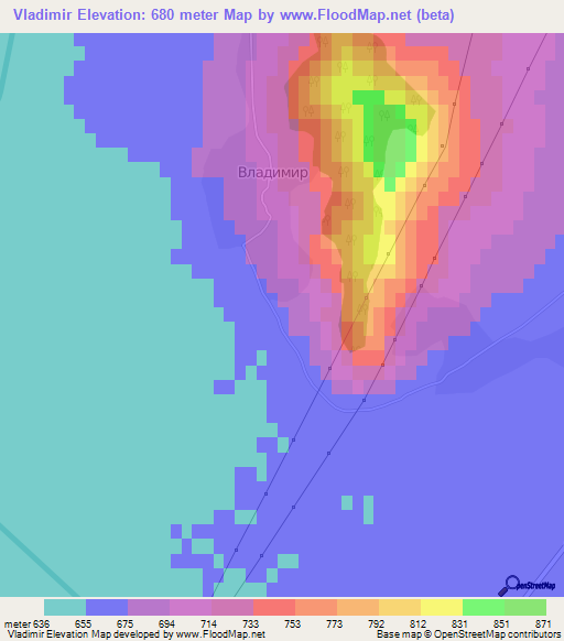 Vladimir,Bulgaria Elevation Map