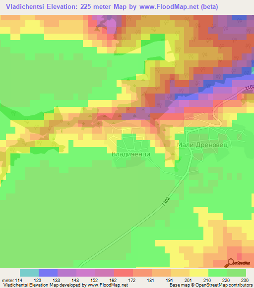 Vladichentsi,Bulgaria Elevation Map