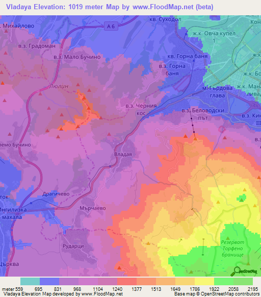 Vladaya,Bulgaria Elevation Map