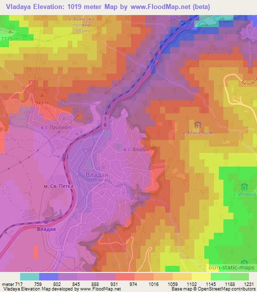 Vladaya,Bulgaria Elevation Map