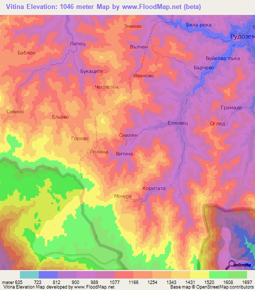 Vitina,Bulgaria Elevation Map