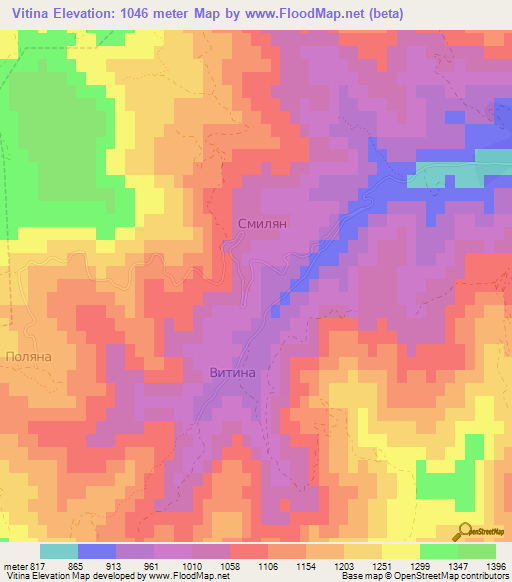 Vitina,Bulgaria Elevation Map