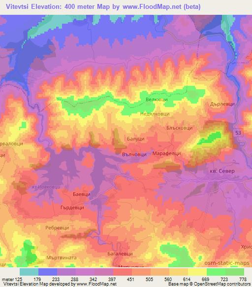 Vitevtsi,Bulgaria Elevation Map