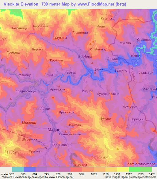 Visokite,Bulgaria Elevation Map