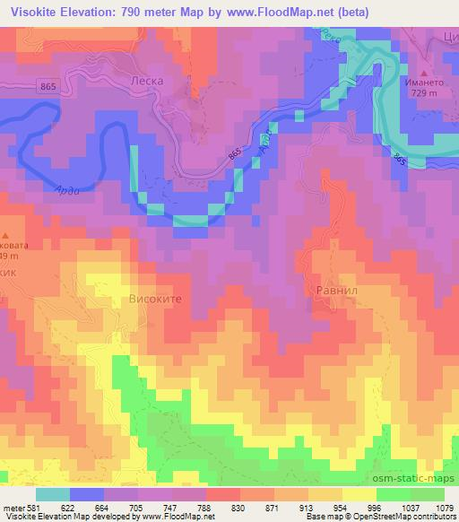 Visokite,Bulgaria Elevation Map