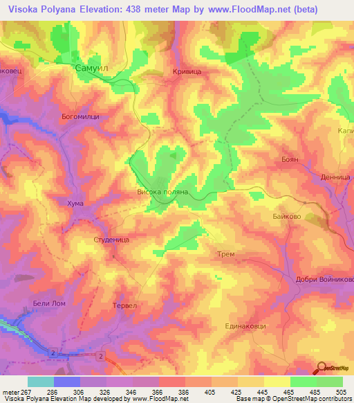 Visoka Polyana,Bulgaria Elevation Map