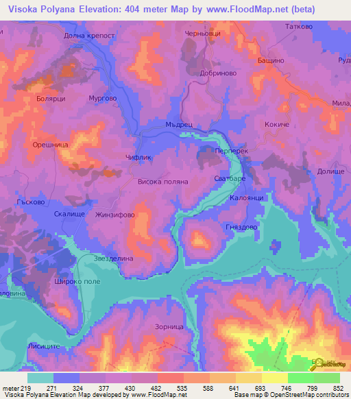 Visoka Polyana,Bulgaria Elevation Map
