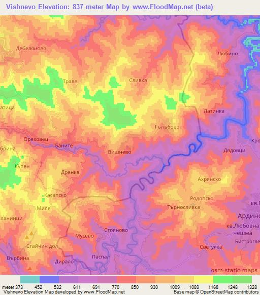 Vishnevo,Bulgaria Elevation Map
