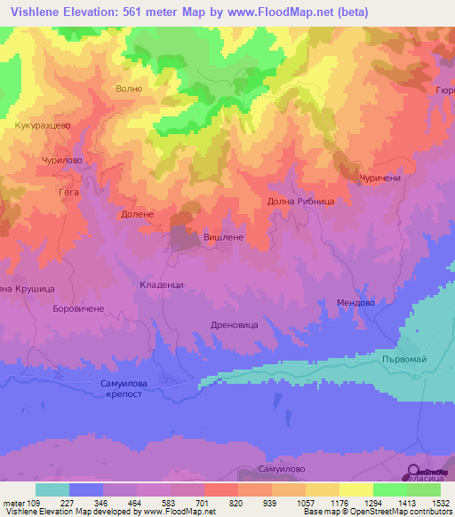 Vishlene,Bulgaria Elevation Map