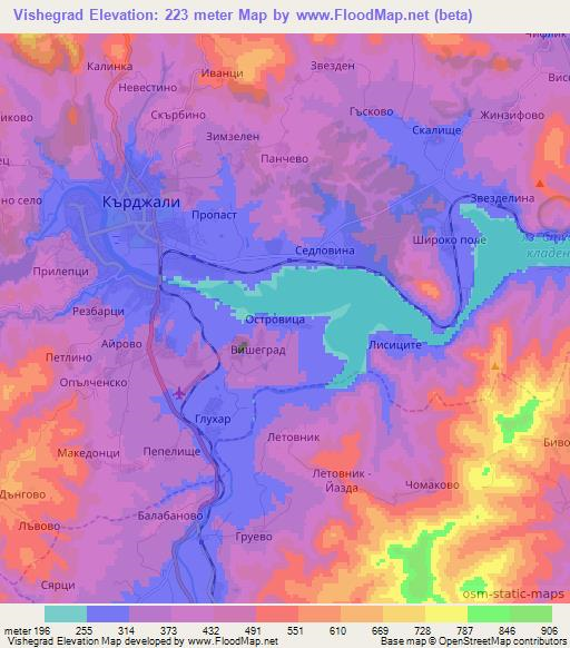 Vishegrad,Bulgaria Elevation Map
