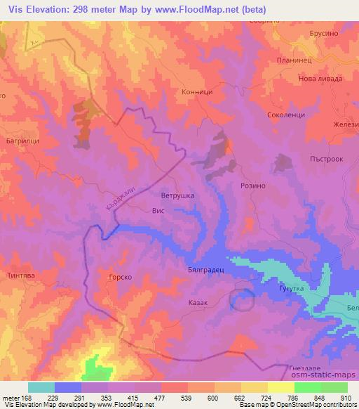 Vis,Bulgaria Elevation Map