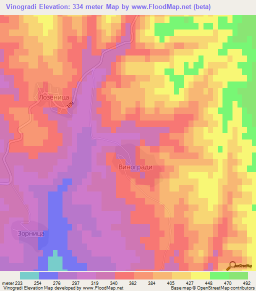 Vinogradi,Bulgaria Elevation Map