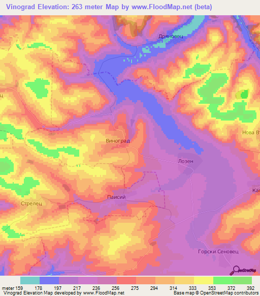 Vinograd,Bulgaria Elevation Map