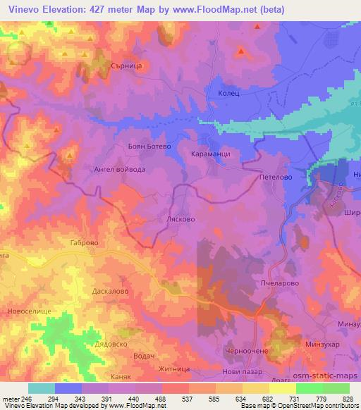 Vinevo,Bulgaria Elevation Map