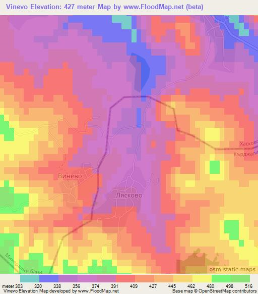 Vinevo,Bulgaria Elevation Map
