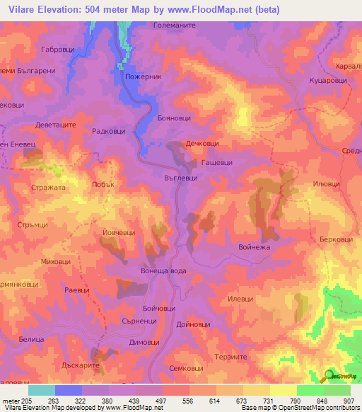 Vilare,Bulgaria Elevation Map