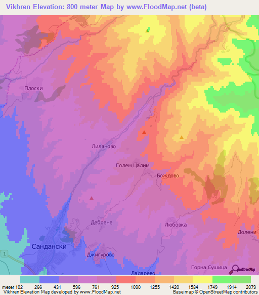Vikhren,Bulgaria Elevation Map