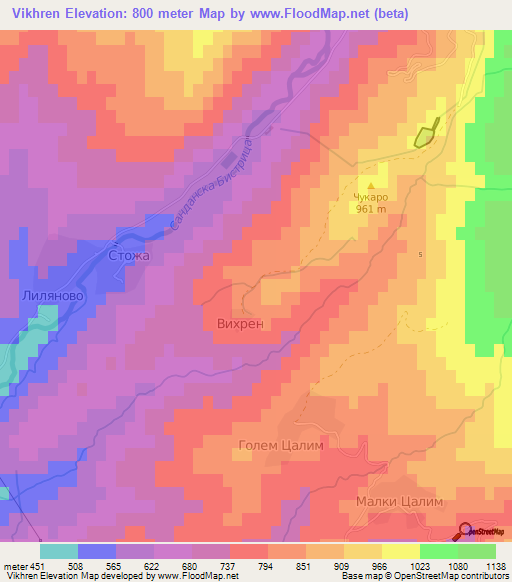 Vikhren,Bulgaria Elevation Map