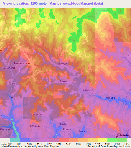 Vievo,Bulgaria Elevation Map