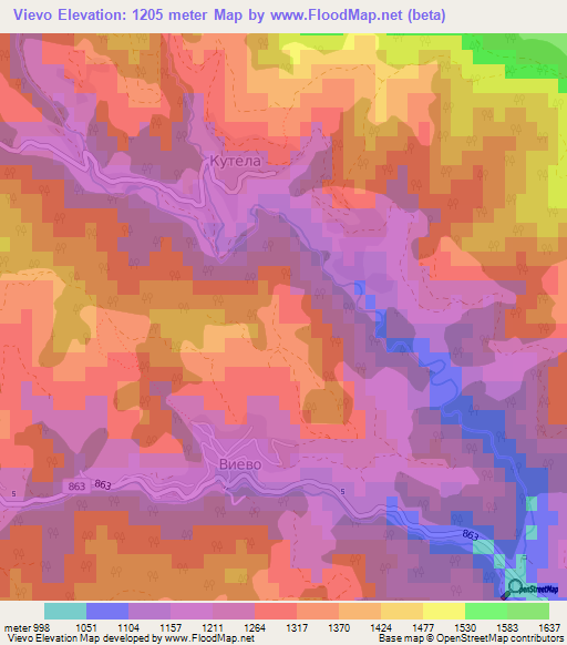 Vievo,Bulgaria Elevation Map