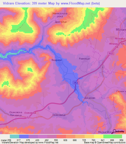 Vidrare,Bulgaria Elevation Map