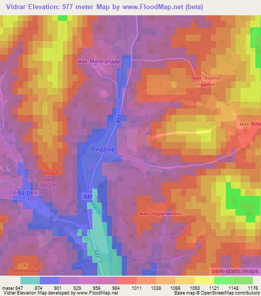 Vidrar,Bulgaria Elevation Map