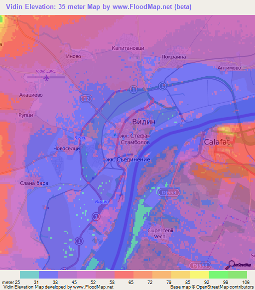 Vidin,Bulgaria Elevation Map