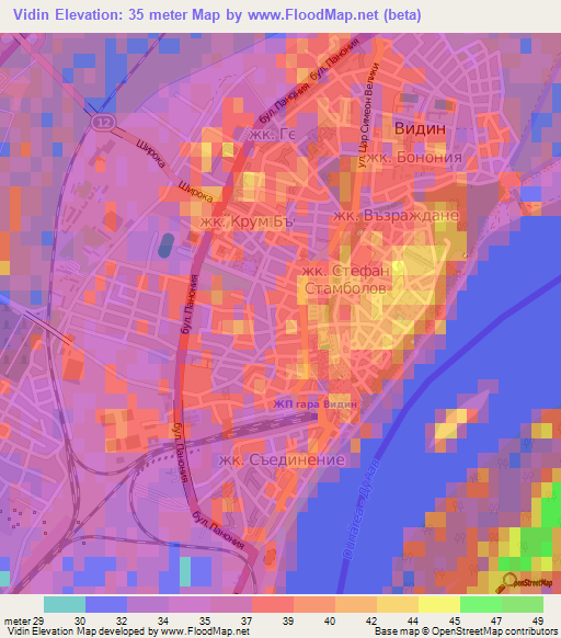 Vidin,Bulgaria Elevation Map