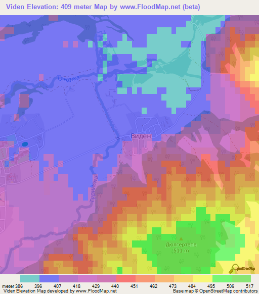 Viden,Bulgaria Elevation Map