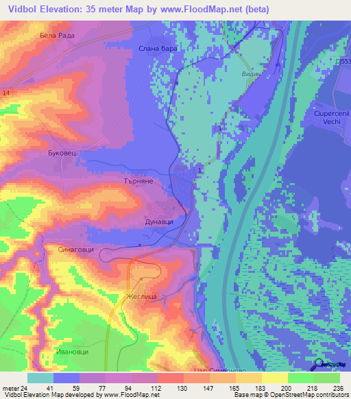 Vidbol,Bulgaria Elevation Map