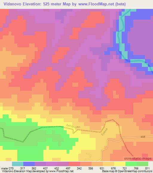 Vidanovo,Bulgaria Elevation Map