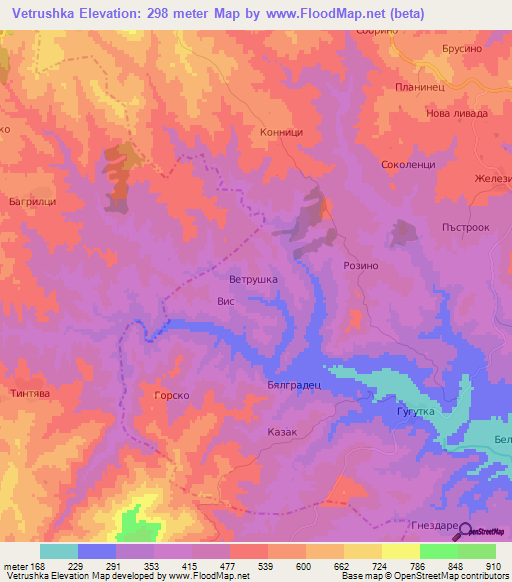 Vetrushka,Bulgaria Elevation Map