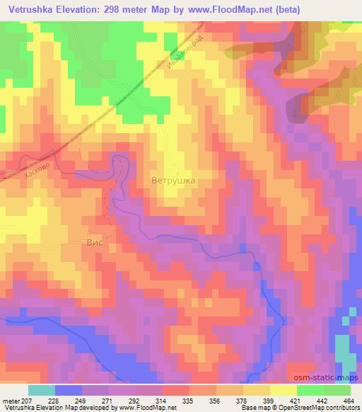 Vetrushka,Bulgaria Elevation Map