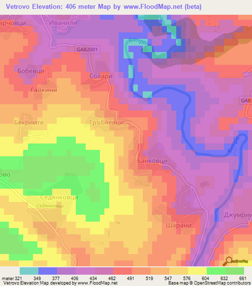 Vetrovo,Bulgaria Elevation Map