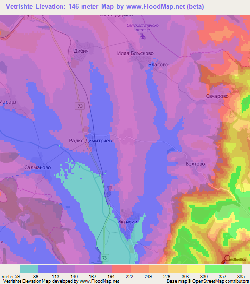Vetrishte,Bulgaria Elevation Map