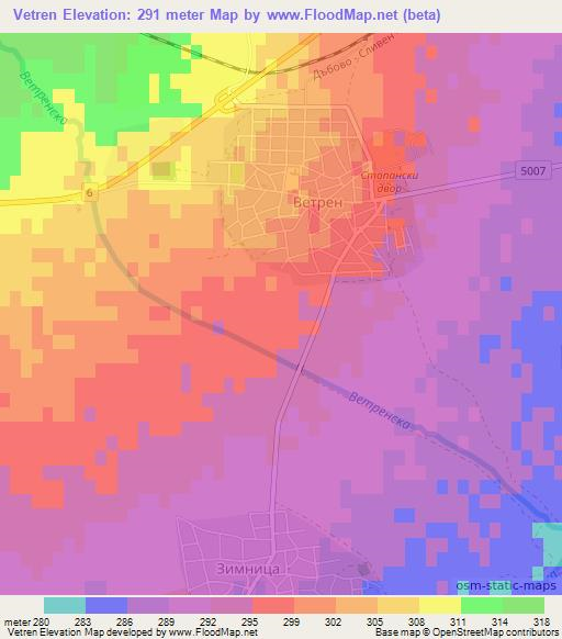 Vetren,Bulgaria Elevation Map