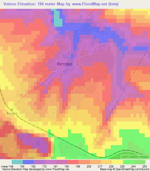 Vetovo,Bulgaria Elevation Map