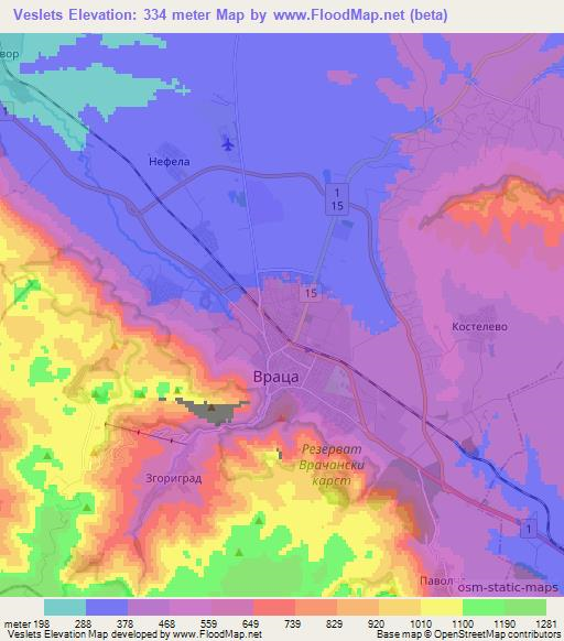 Veslets,Bulgaria Elevation Map
