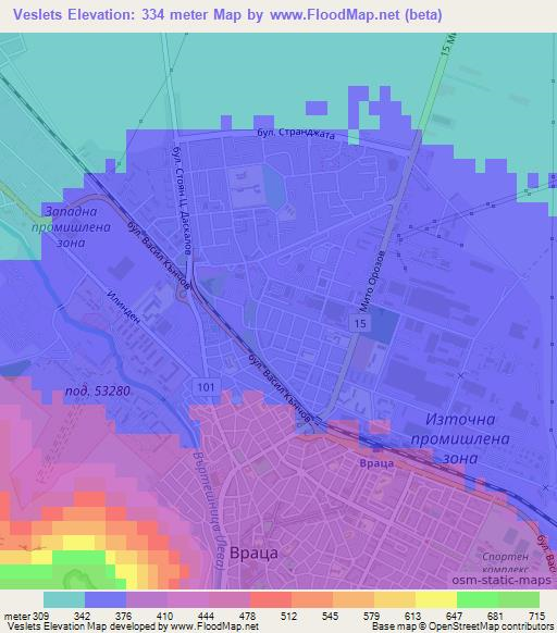 Veslets,Bulgaria Elevation Map