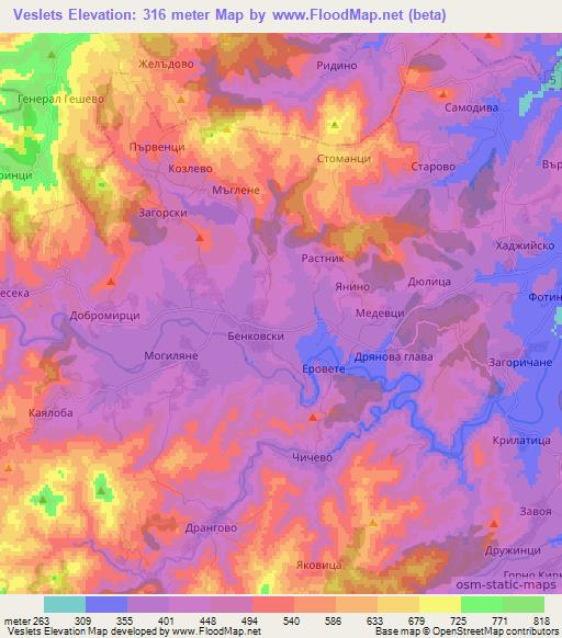 Veslets,Bulgaria Elevation Map