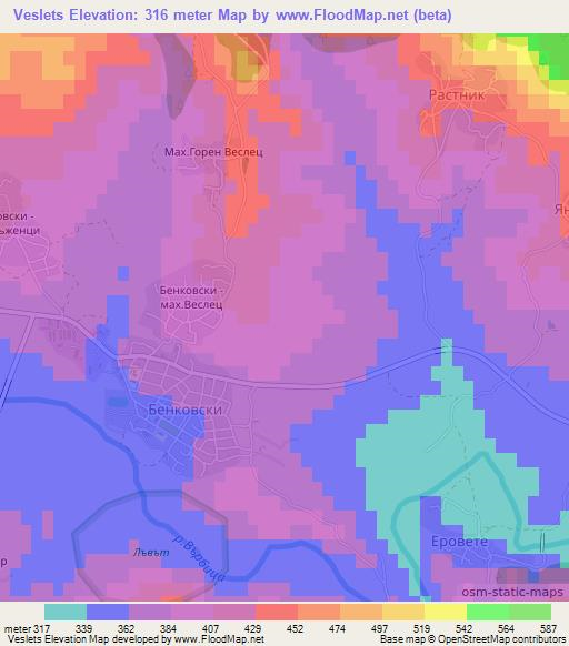 Veslets,Bulgaria Elevation Map