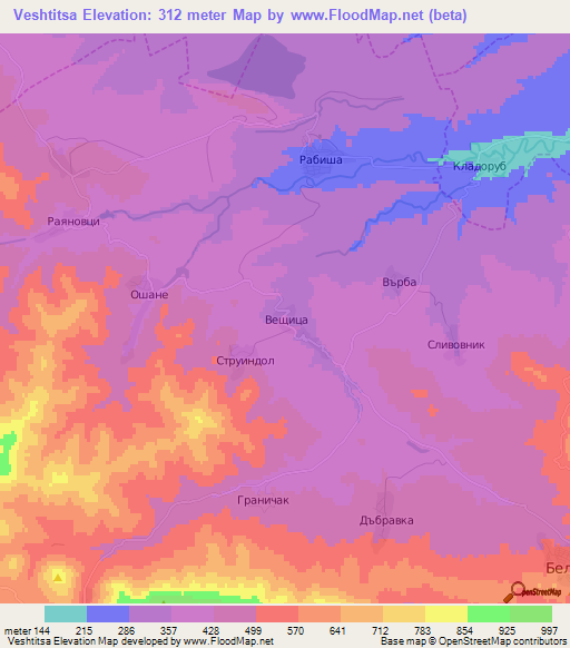 Veshtitsa,Bulgaria Elevation Map