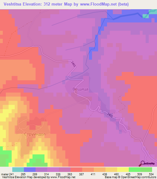Veshtitsa,Bulgaria Elevation Map
