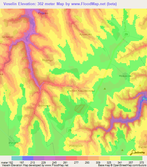 Veselin,Bulgaria Elevation Map