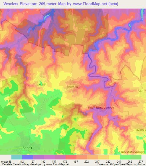 Veselets,Bulgaria Elevation Map