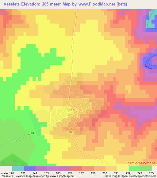 Veselets,Bulgaria Elevation Map