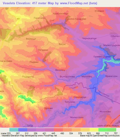 Veselets,Bulgaria Elevation Map