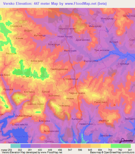Versko,Bulgaria Elevation Map