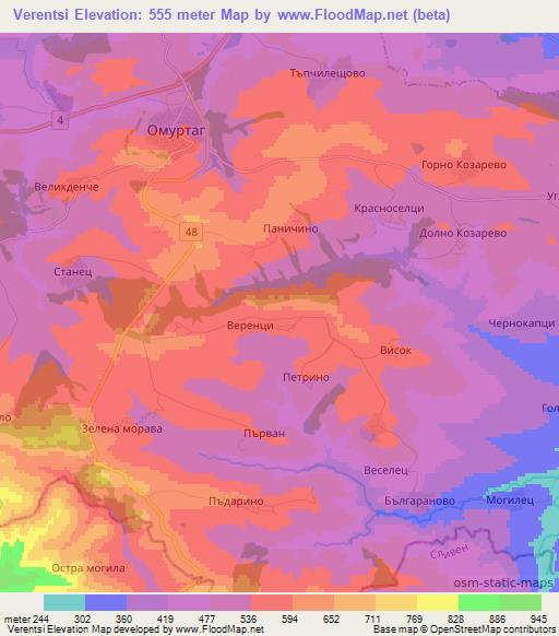 Verentsi,Bulgaria Elevation Map
